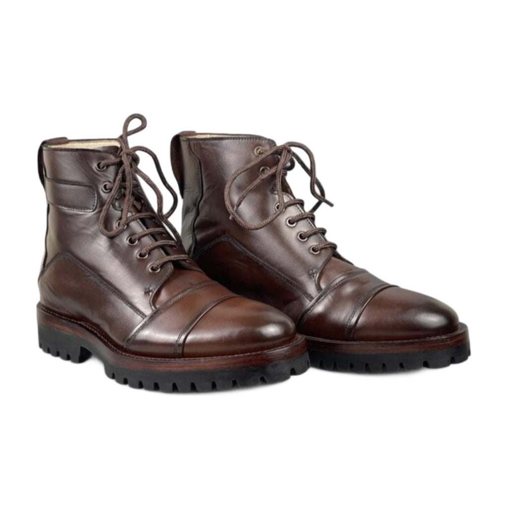 Leather Cap-Toe Ankle Combat Boots