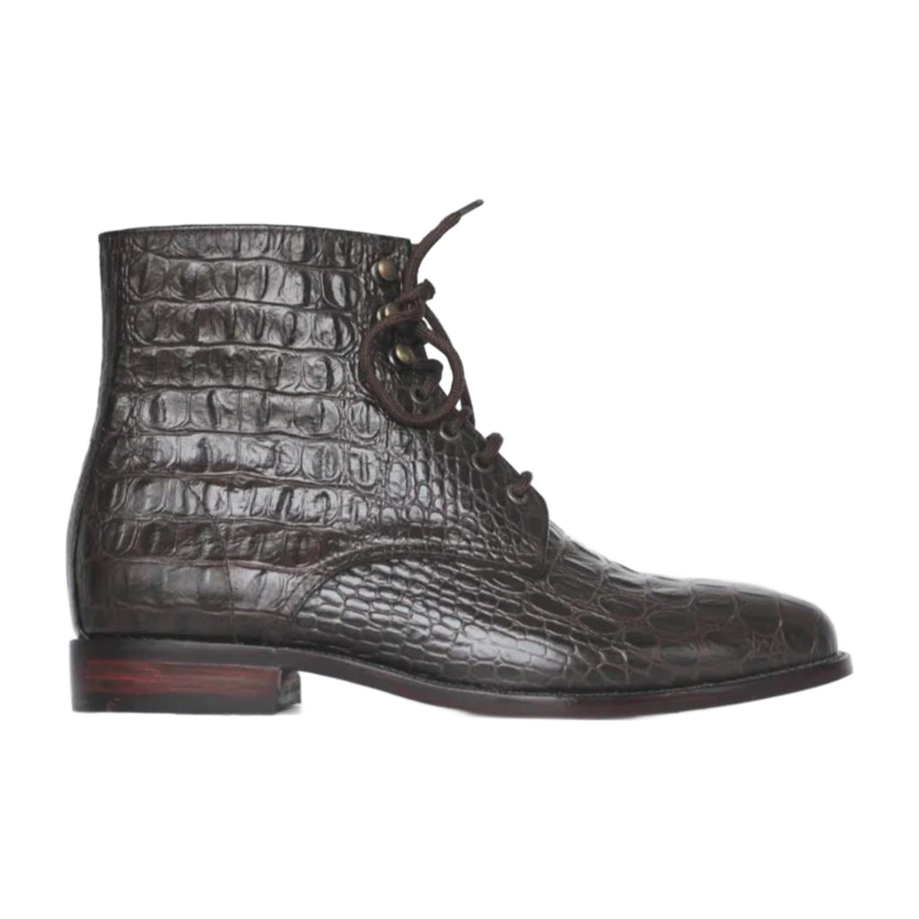 Crocodile-Embossed Leather Ankle Boots