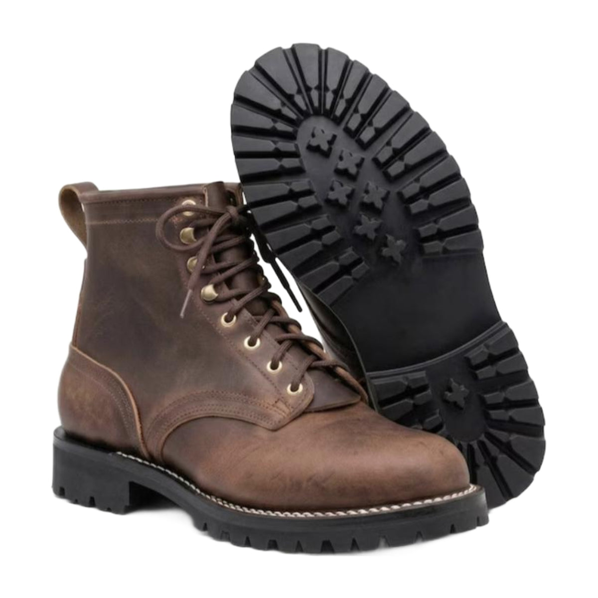 Leather Lug Sole Lace-Up Combat Boots
