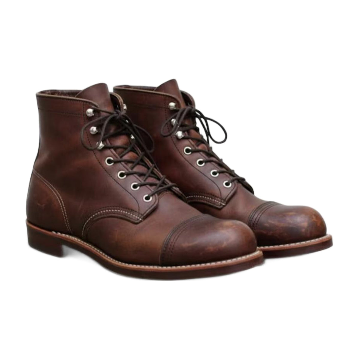 Leather Cap-Toe Lace-Up Combat Boots