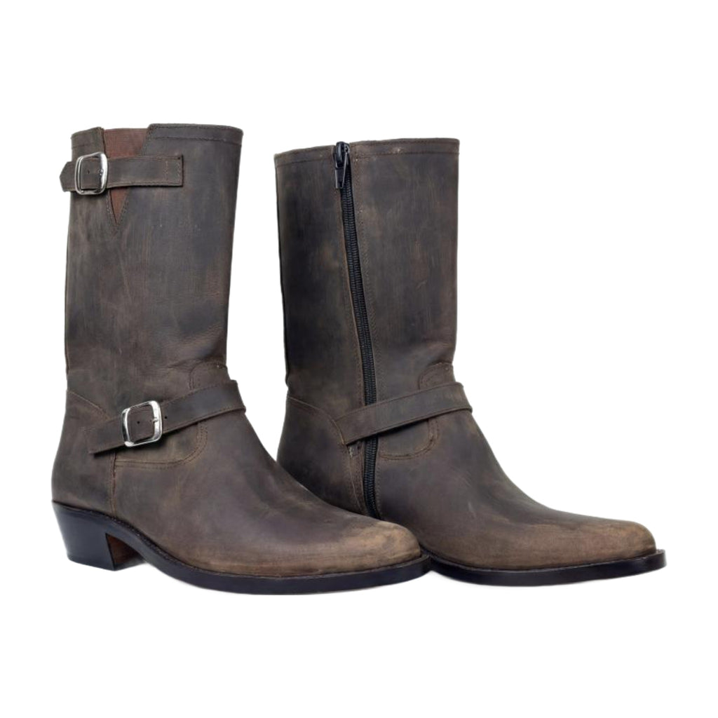 Handmade Distressed Leather Harness Engineer Boots