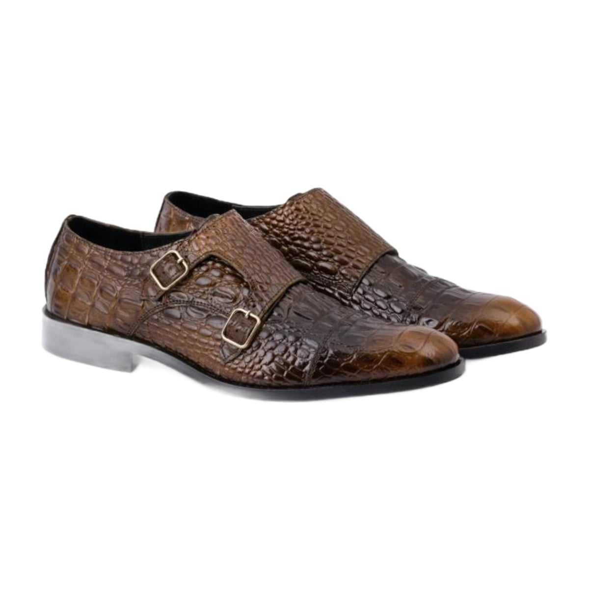 Crocodile Print Double Monk Strap Shoes