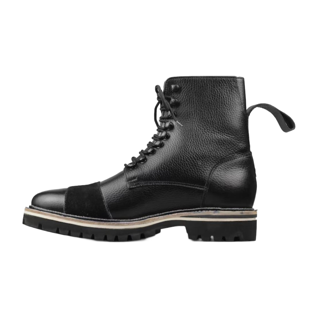 Leather Cap-Toe Lace-Up Ankle Boots