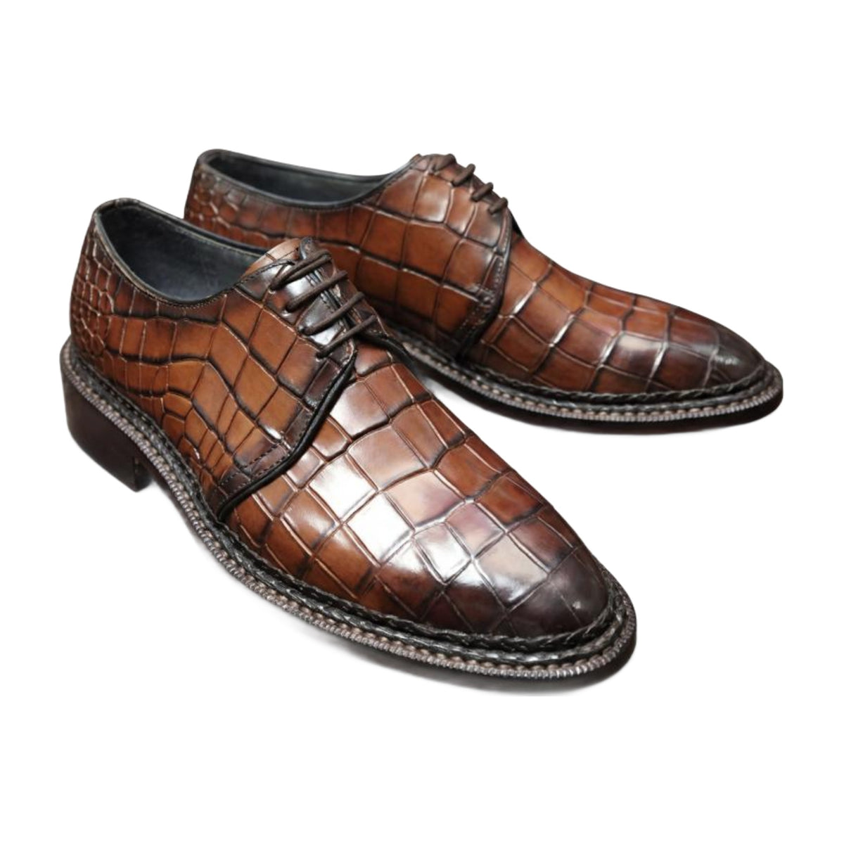 Handmade Crocodile Leather Derby Shoes