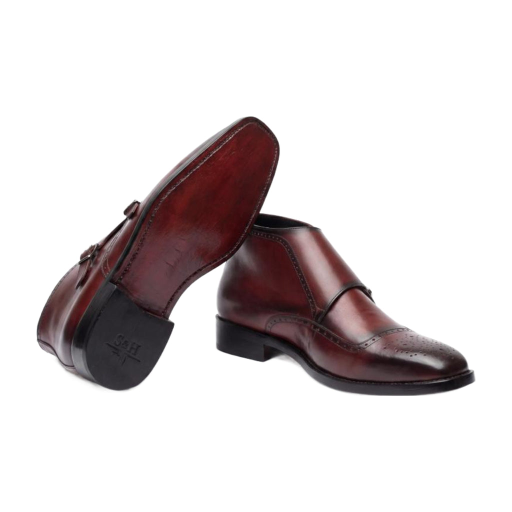 Handmade Leather Brogue Double Monk Strap Boots