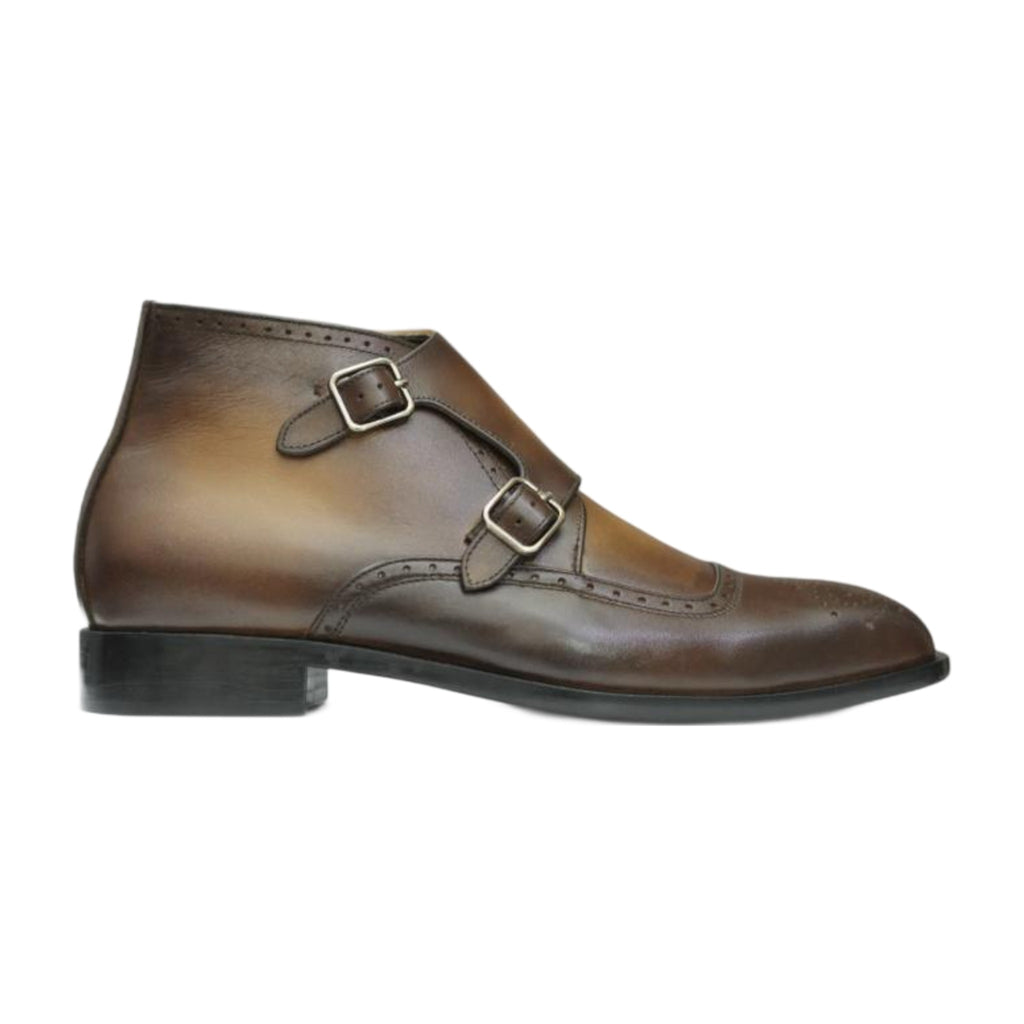 Handmade Leather Brogue Double Monk Strap Boots