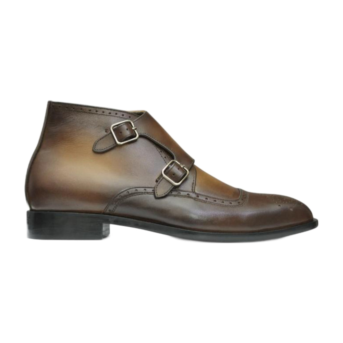 Handmade Leather Brogue Double Monk Strap Boots
