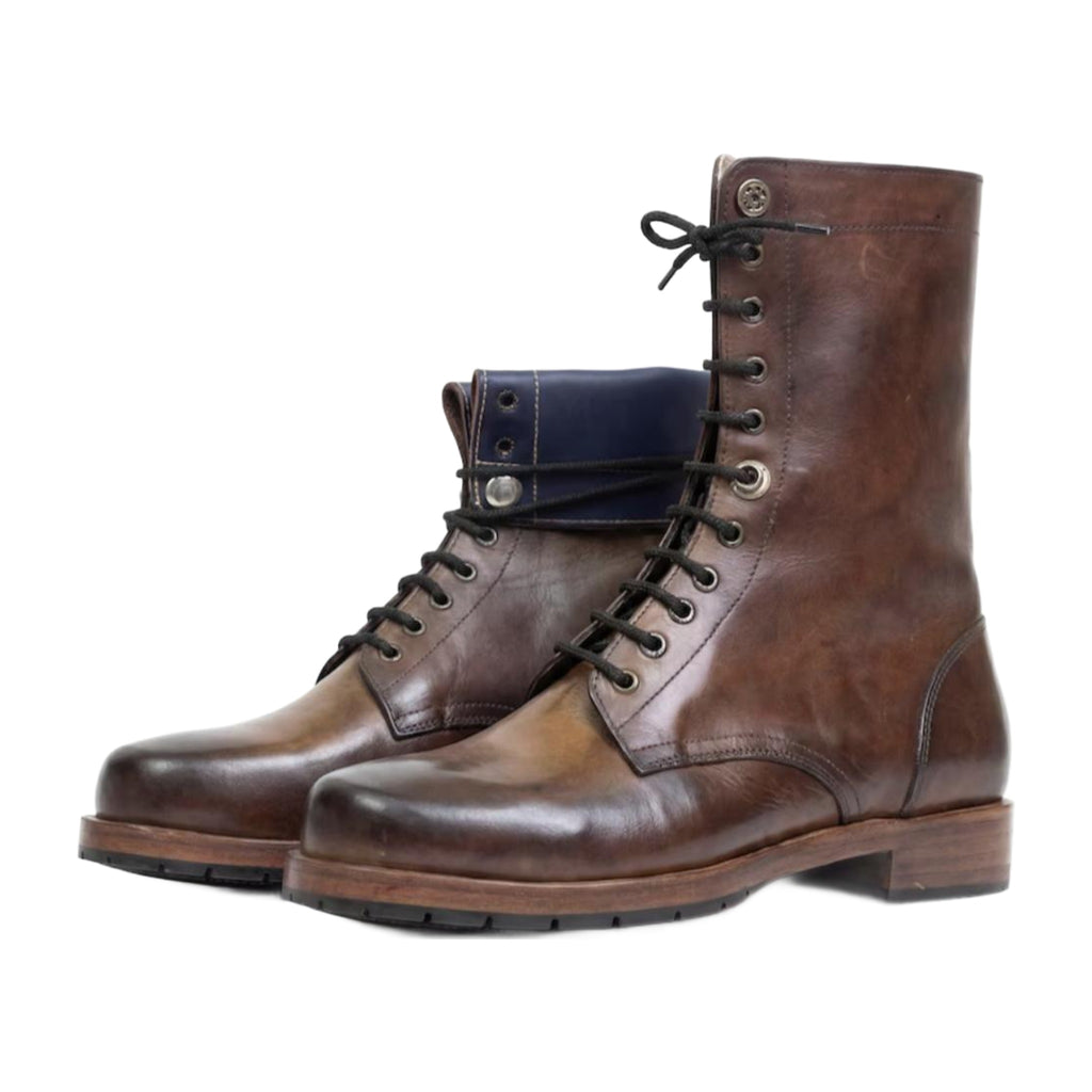 Leather Cuff Tall Combat Boots