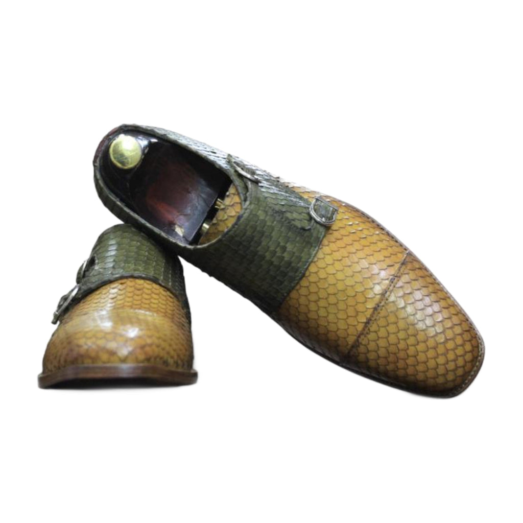 Handmade Two-Tone Leather Double Monk Strap Shoes