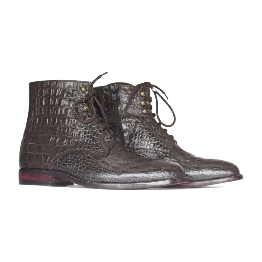 Crocodile-Embossed Leather Ankle Boots