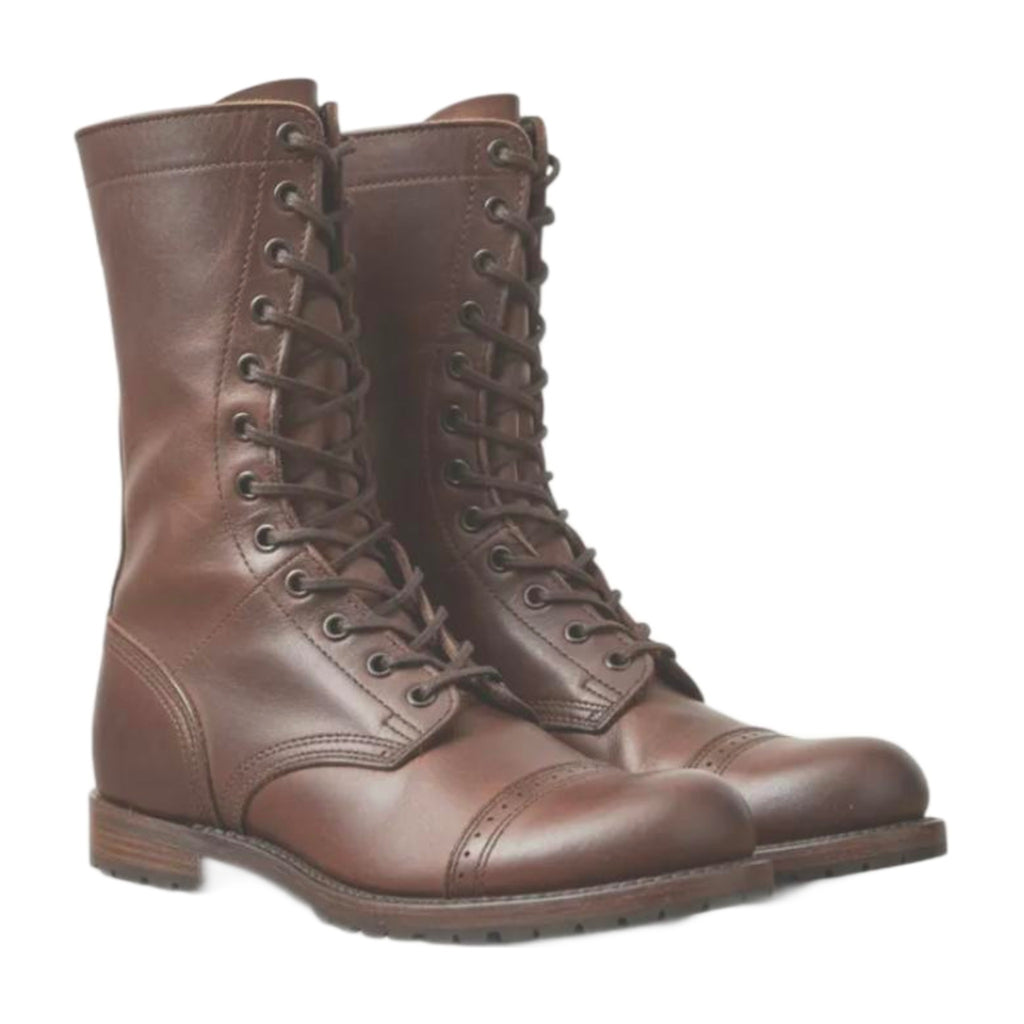 Leather Derby Combat Boots with Cap Toe