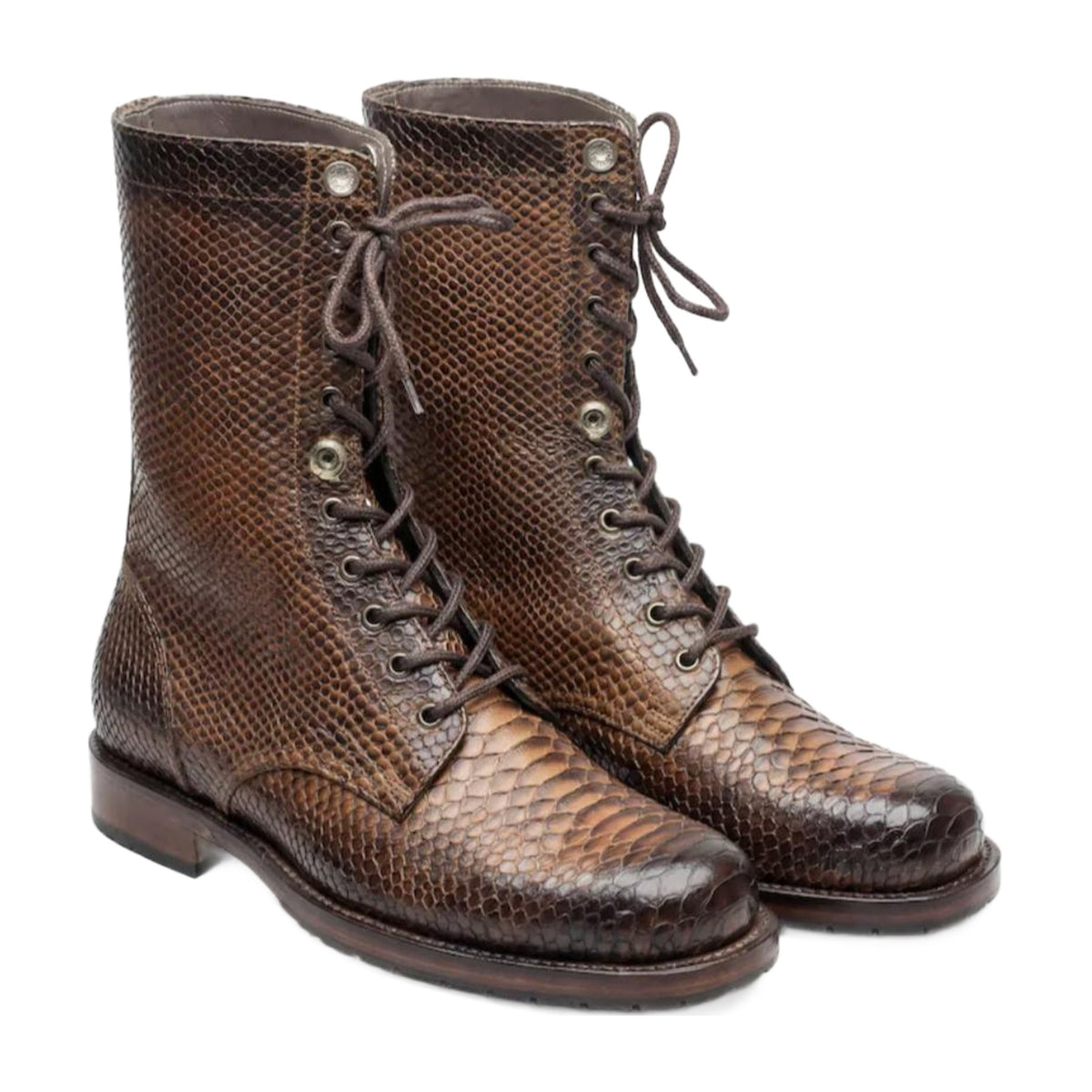Python Texture Lace-Up Combat Boots