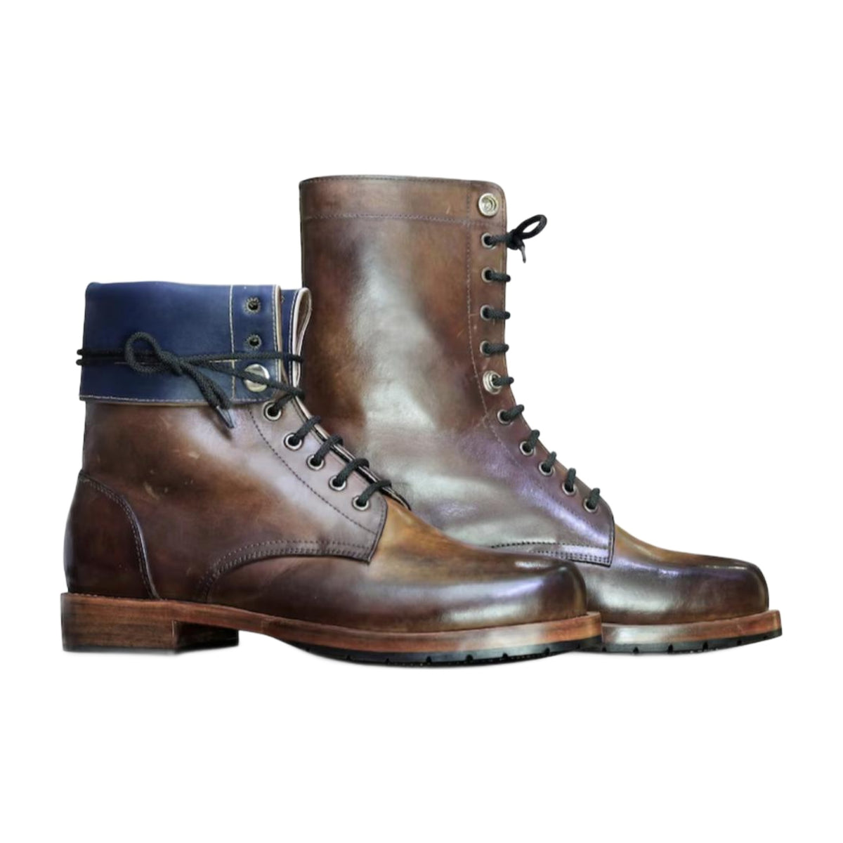 Leather Cuff Tall Combat Boots