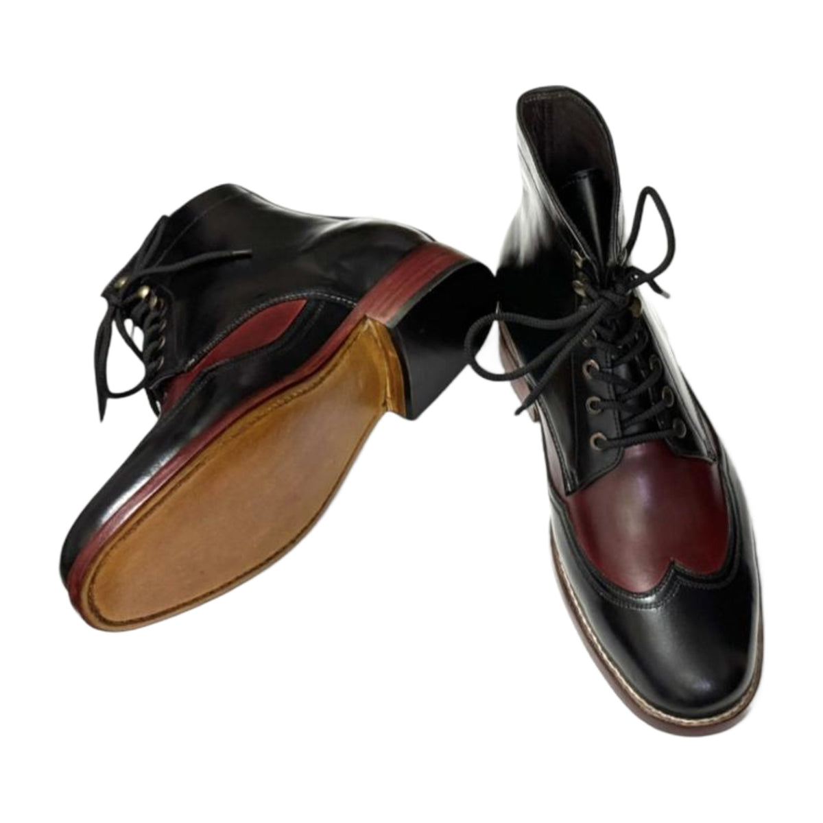 Handmade Two-Tone Wingtip Leather Boots