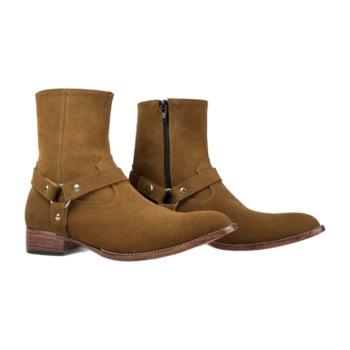 Handmade Suede Harness Ankle Boots