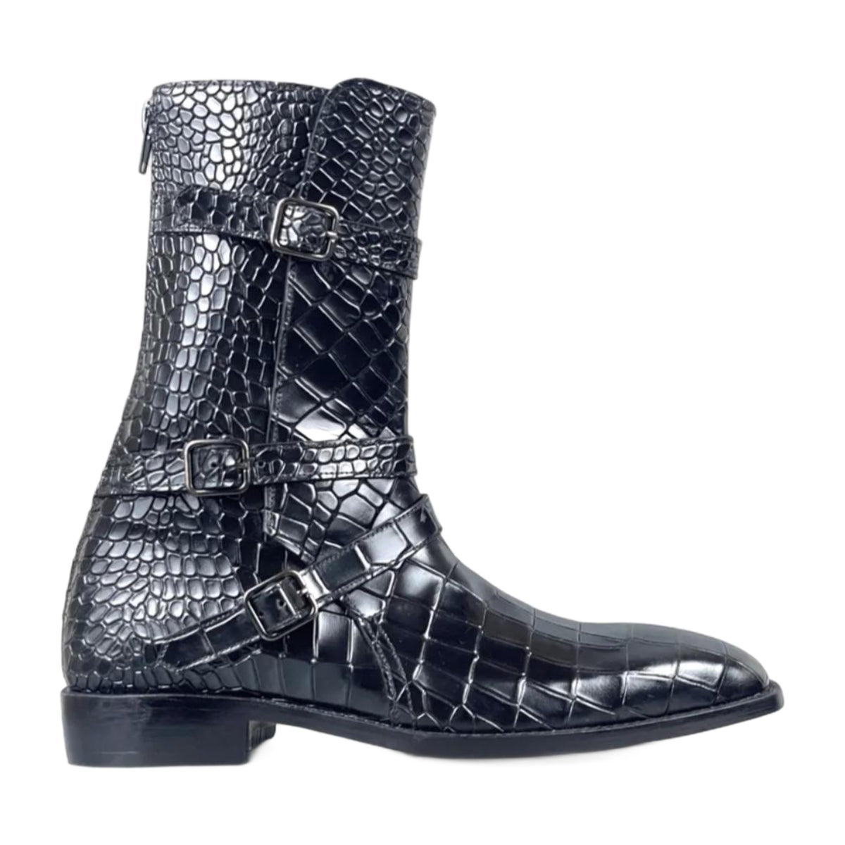 Crocodile Texture Triple Buckle Boots