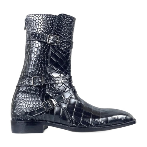 Crocodile Texture Triple Buckle Boots