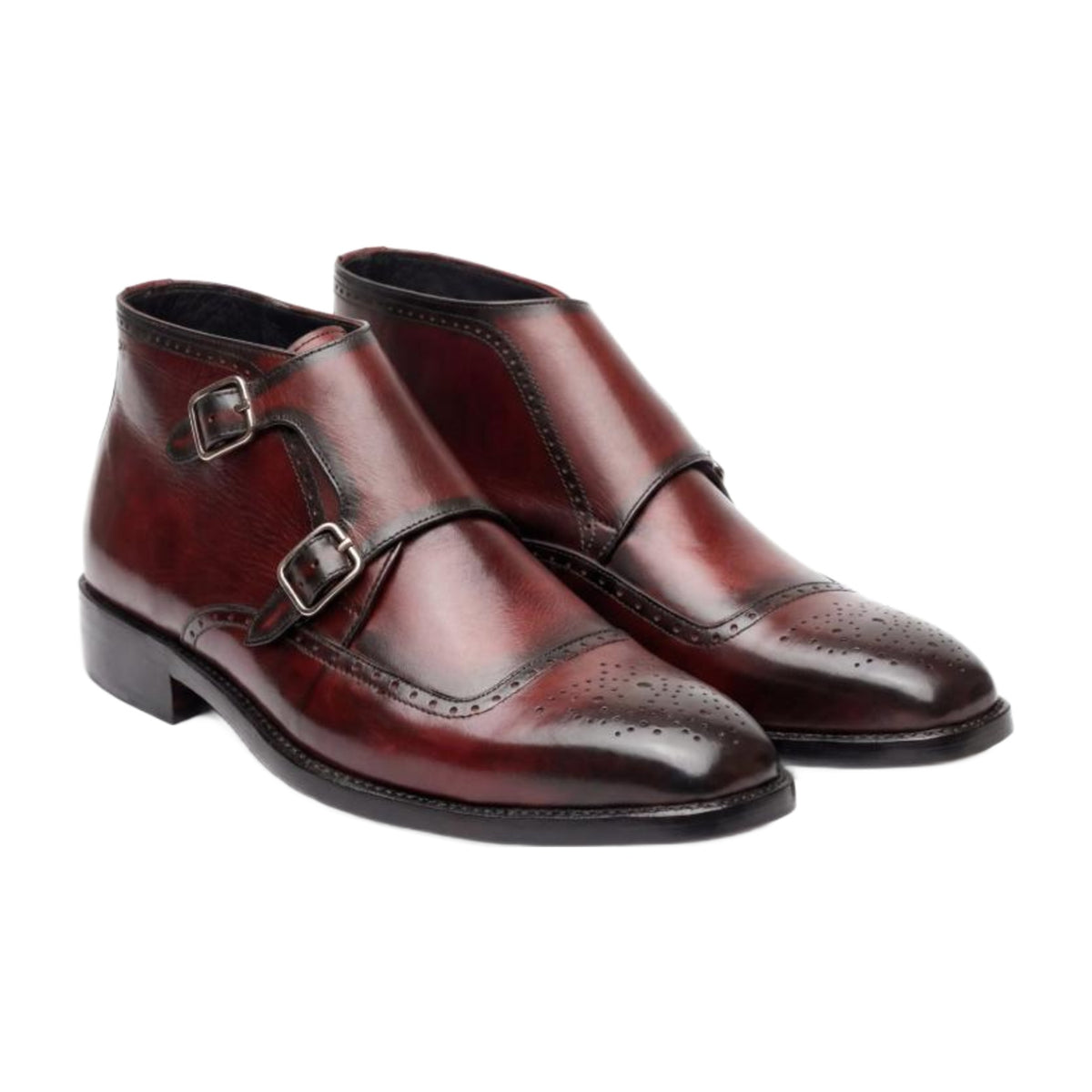 Handmade Leather Brogue Double Monk Strap Boots