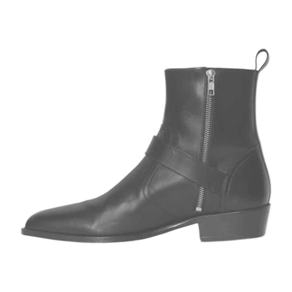 Leather Madrid Strap Zipper Ankle Boots