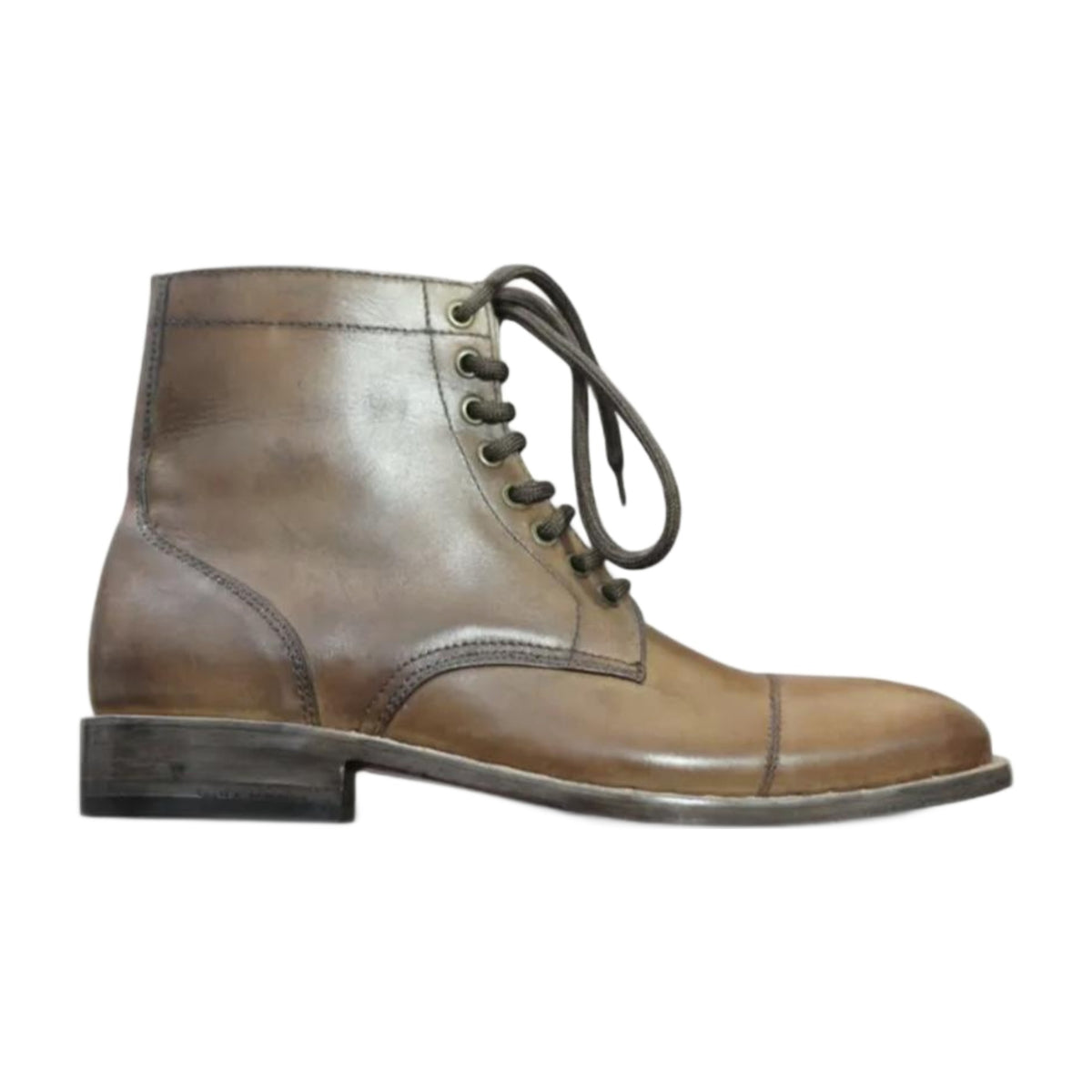 Leather Cap-Toe Lace-Up Ankle Boots