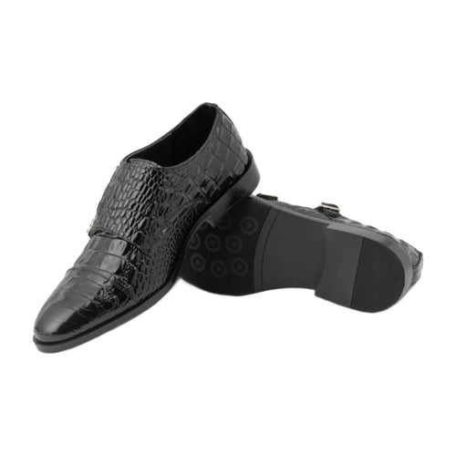 Crocodile Print Double Monk Strap Shoes