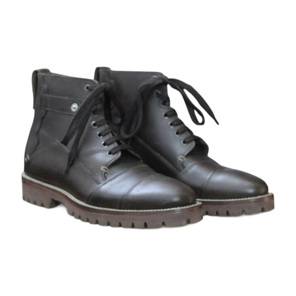 Leather Buckle-Strap Cap-Toe Boots