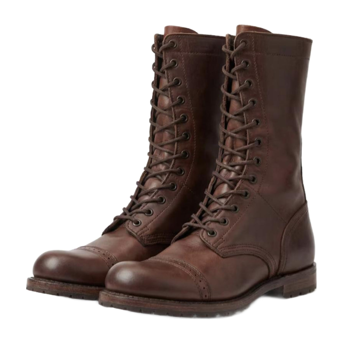 Leather Cap-Toe Tall Combat Boots