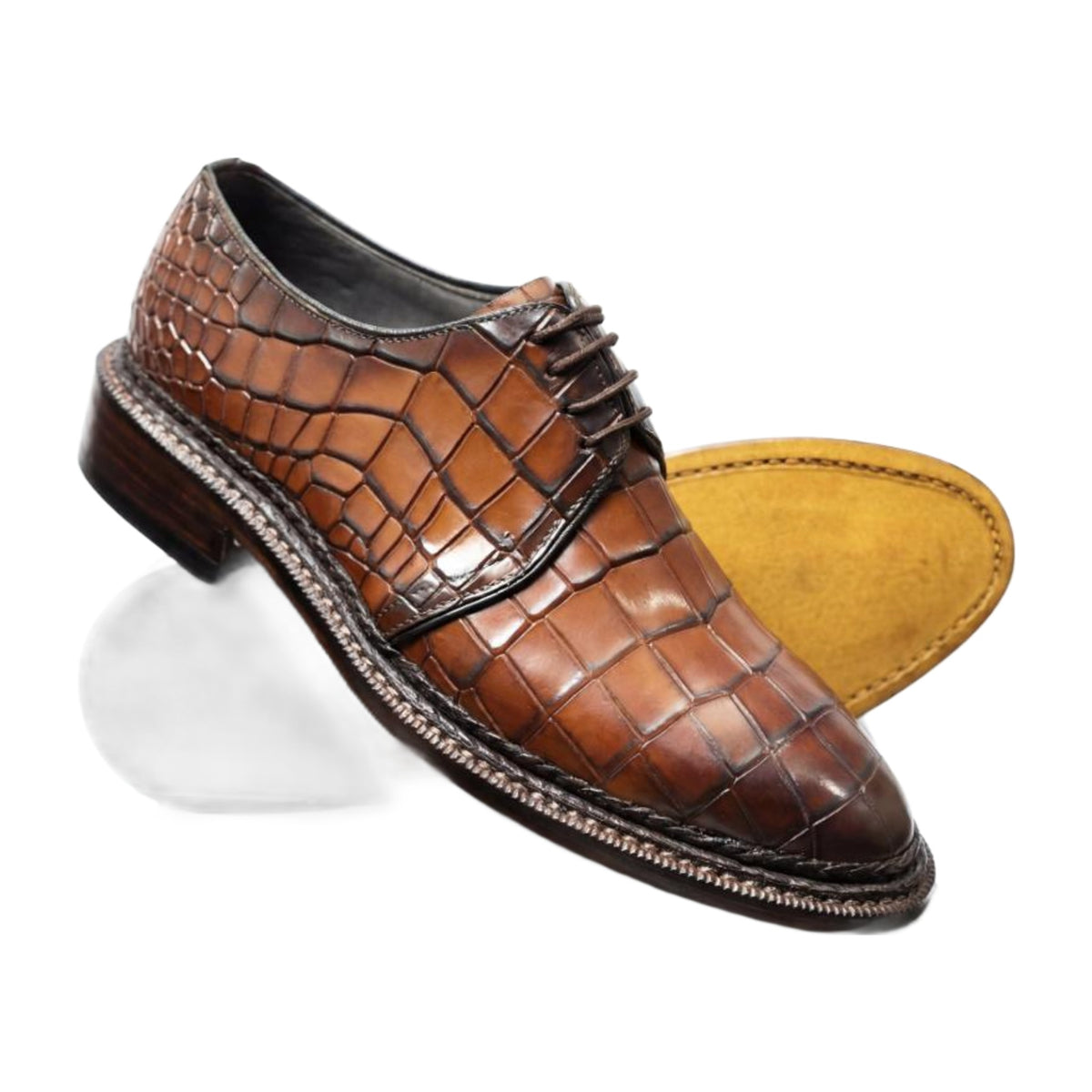 Handmade Crocodile Leather Derby Shoes