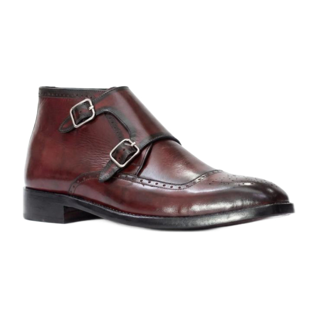Handmade Leather Brogue Double Monk Strap Boots