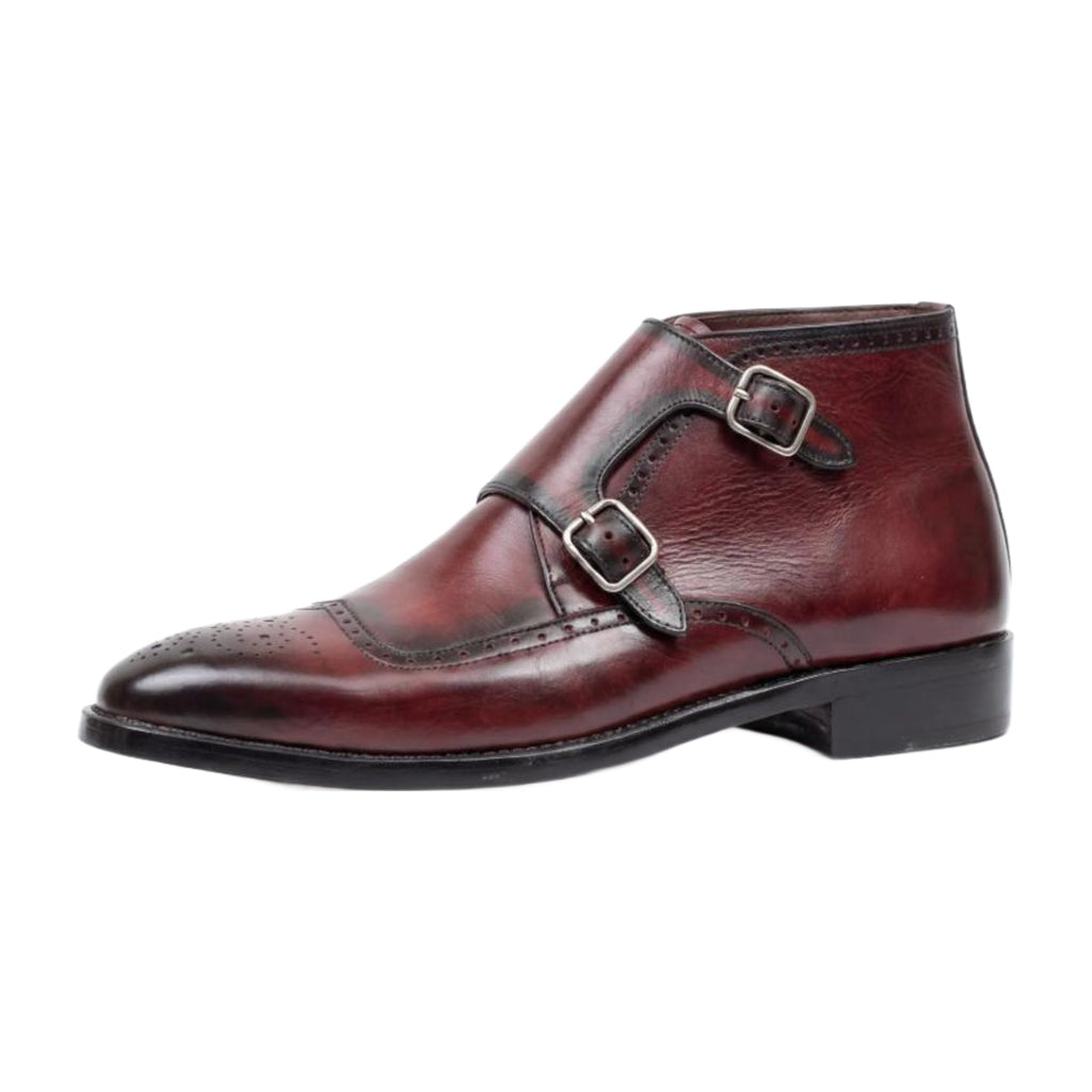 Handmade Leather Brogue Double Monk Strap Boots