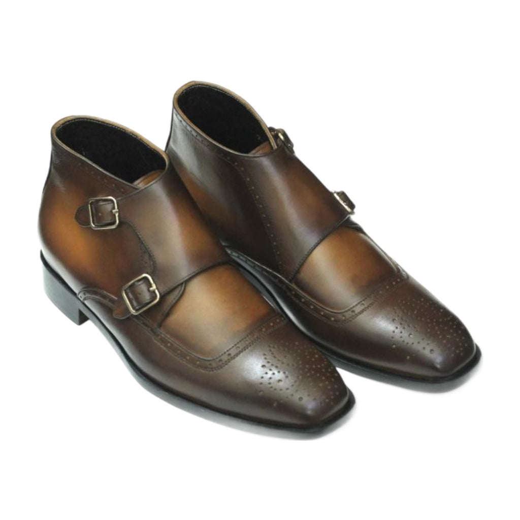 Handmade Leather Brogue Double Monk Strap Boots