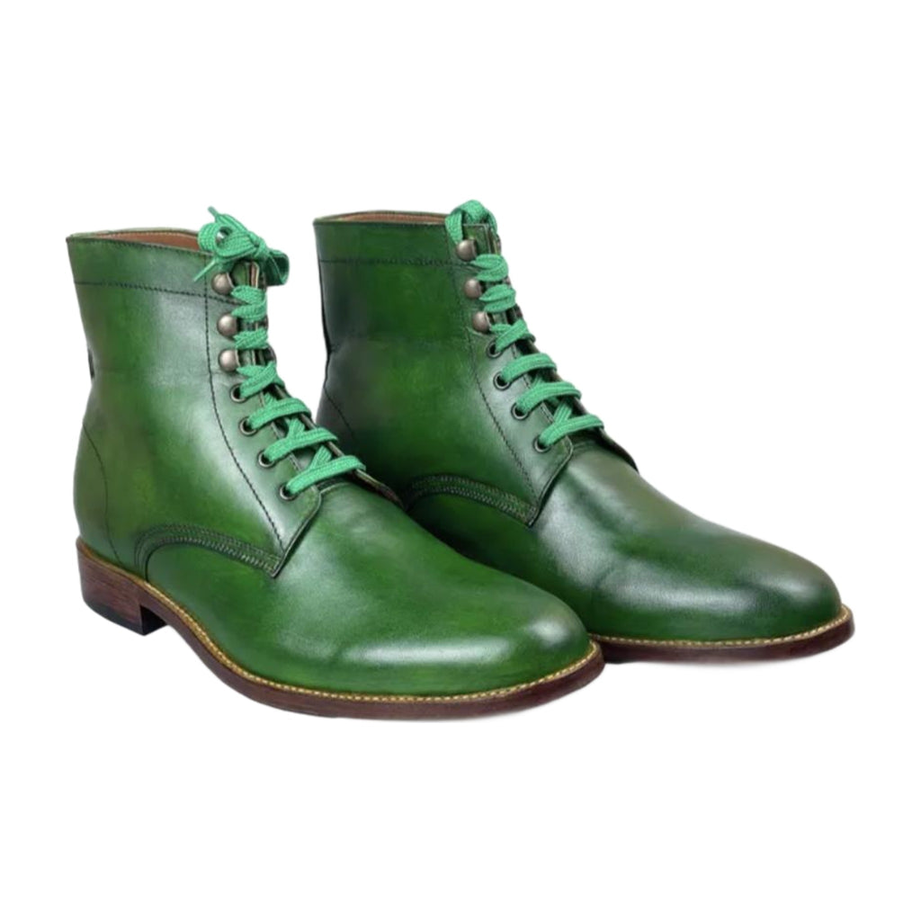 Leather Ankle-High Lace-Up Boots