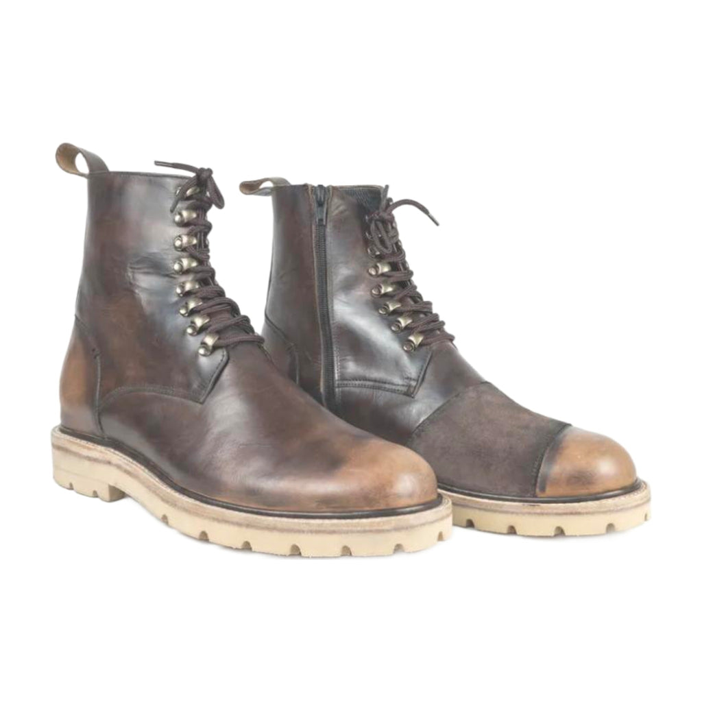 Leather Combat Boots with Zipper