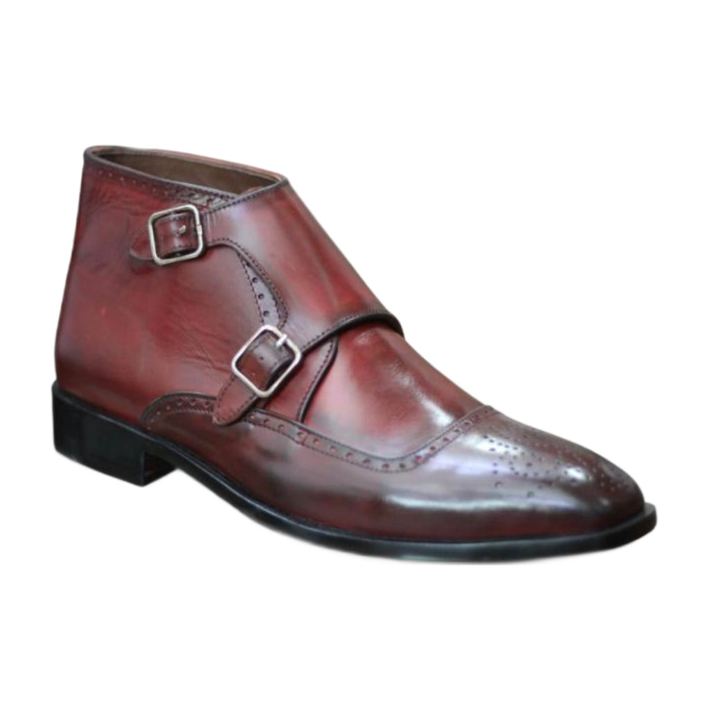 Leather Double Buckle Ankle Boots