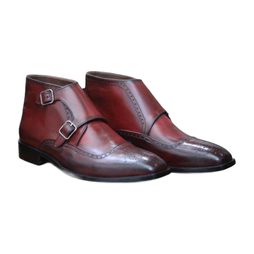 Leather Double Buckle Ankle Boots