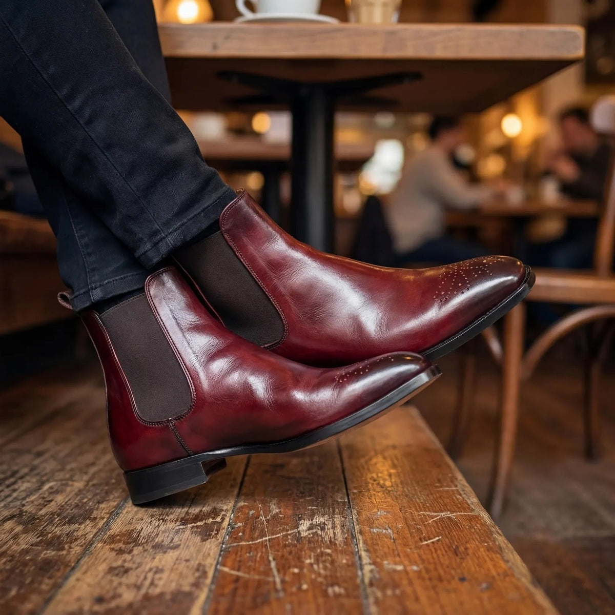 Burgundy Leather Brogue Chelsea Boots