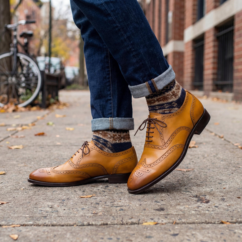 Handmade Tan Leather Wingtip Oxford Brogue Shoes