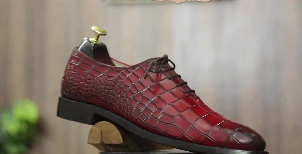 Handmade Alligator Print Leather Oxford Shoes